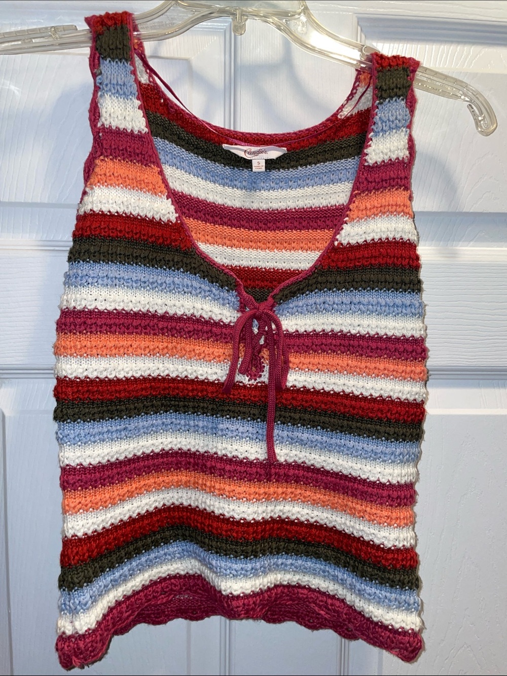 Candie's Striped Crochet Tank Top in Blue, Red, Pink, Orange, White, Brown, Gray